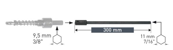 Extension 300mm for Holder 3/8 for Hole Saw