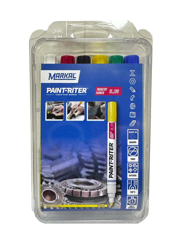 Kit 6 Permanent Ink Marker SL.100 Green-White-Red-Yellow-Blue-Black