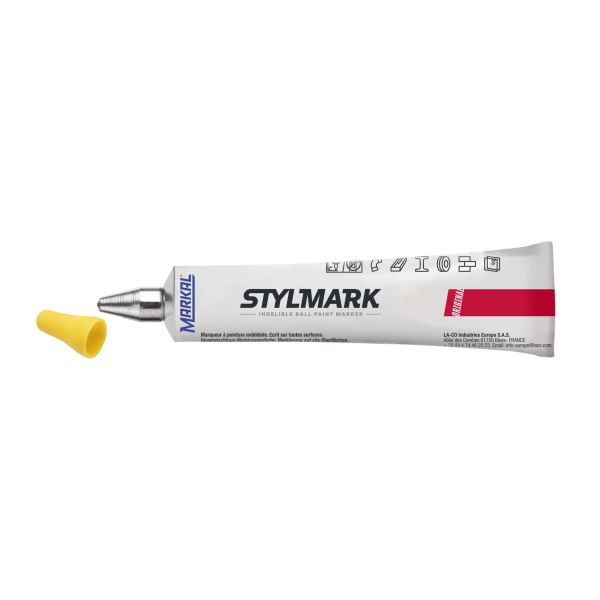 Yellow Ball tube marker for multiple surfaces Stylmark